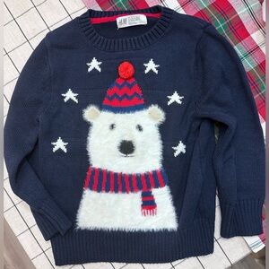 H&M Dark Blue fuzzy Polar Bear Sweater